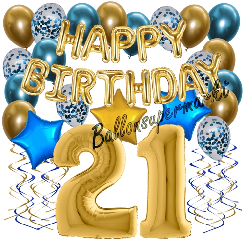 Ballons-und-Dekorations-Set-zum-21.-Geburtstag-Happy-Birthday-Chrome-Blue-and-Gold