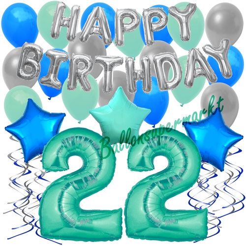 Ballons-und-Dekorations-Set-zum-22.-Geburtstag-Happy-Birthday-Aquamarin