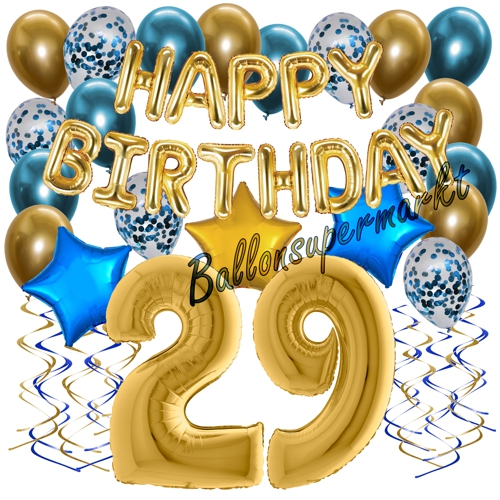 Ballons-und-Dekorations-Set-zum-29.-Geburtstag-Happy-Birthday-Chrome-Blue-and-Gold