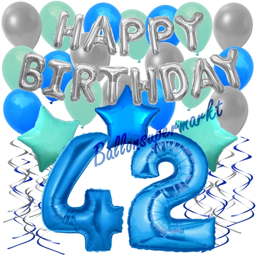 Ballons-und-Dekorations-Set-zum-42.-Geburtstag-Happy-Birthday-Blau