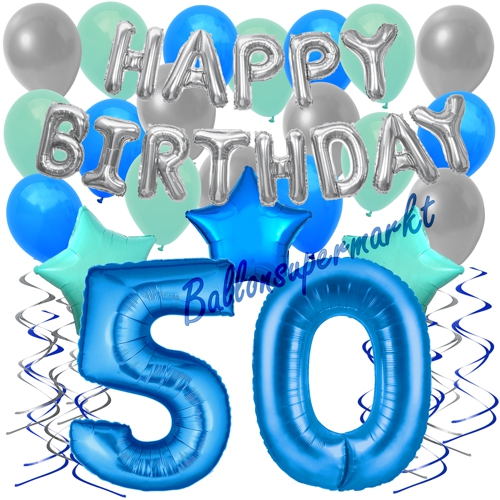 Ballons-und-Dekorations-Set-zum-50.-Geburtstag-Happy-Birthday-Blau
