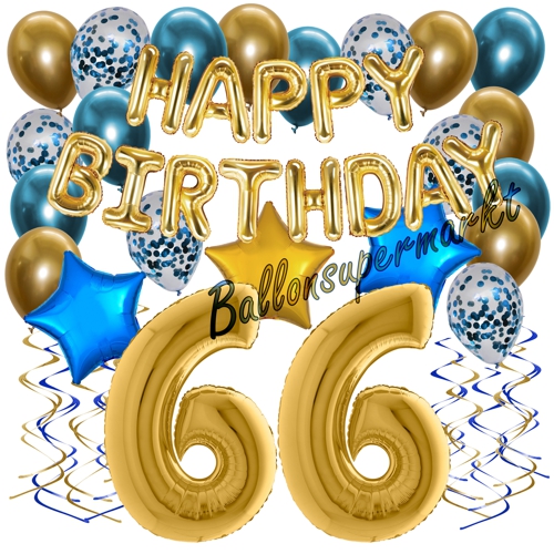Ballons-und-Dekorations-Set-zum-66.-Geburtstag-Happy-Birthday-Chrome-Blue-and-Gold