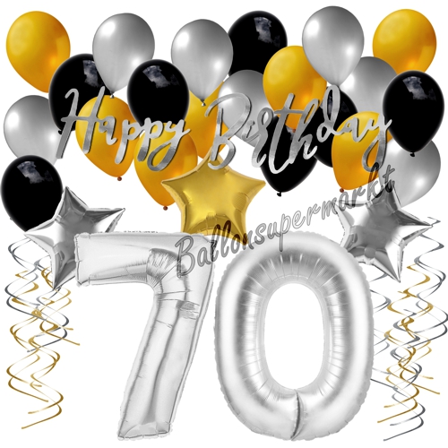 Ballons-und-Dekorations-Set-zum-70.-Geburtstag-Happy-Birthday-Silber-Gold-Schwarz
