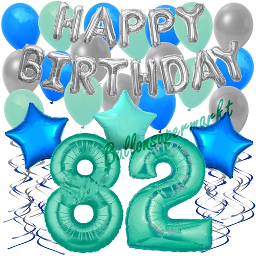 Ballons-und-Dekorations-Set-zum-82.-Geburtstag-Happy-Birthday-Aquamarin