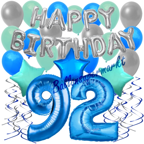 Ballons-und-Dekorations-Set-zum-92.-Geburtstag-Happy-Birthday-Blau