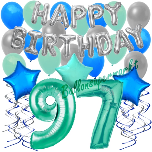 Ballons-und-Dekorations-Set-zum-97.-Geburtstag-Happy-Birthday-Aquamarin