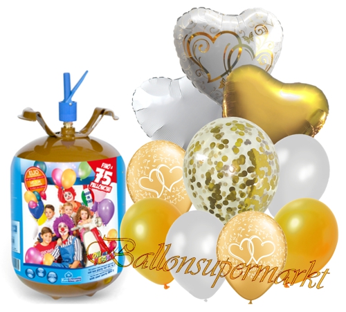 Ballons-und-Helium-Set-Midi-3,5-Liter-Einweg-Entwined-Hearts-Gold-40-Stueck-Luftballons-Ballonflug-Dekoration-Hochzeit
