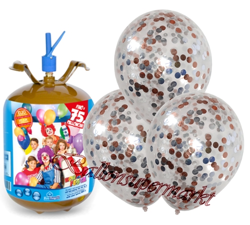 Ballons-und-Helium-Set-Midi-3,5-Liter-Einweg-Jumbo-Konfetti-Luftballons-rosegold-silber-10-Stueck-Ballonflug-Dekoration-Hochzeit