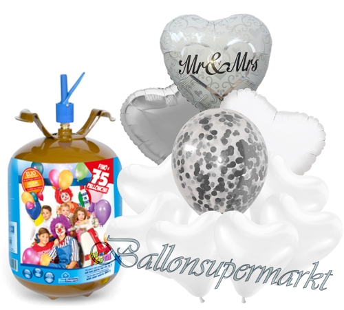 Ballons-und-Helium-Set-Midi-3,5-Liter-Einweg-Mr-and-Mrs-40-Stueck-Luftballons-Ballonflug-Dekoration-Hochzeit