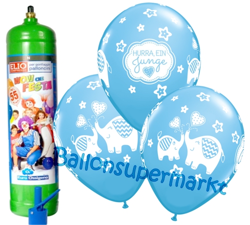 Ballons-und-Helium-Set-Midi-3-Liter-Einweg-Geburt-Hurra-ein-Junge-50-Stueck-Ballonflug-Dekoration-Babyparty