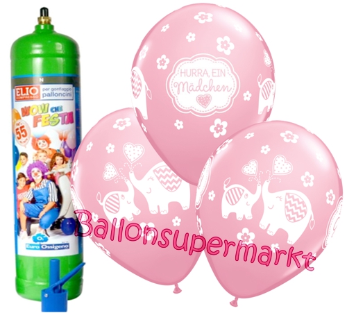 Ballons-und-Helium-Set-Midi-3-Liter-Einweg-Geburt-Hurra-ein-Maedchen-50-Stueck-Ballonflug-Dekoration-Babyparty