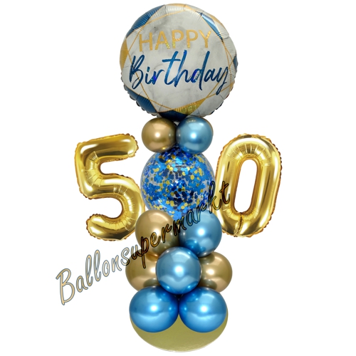 Ballonsdekoration-LED-Happy-Birthday-50-Blau-Gold-Deko-Tischdeko-zum-50.-Geburtstag
