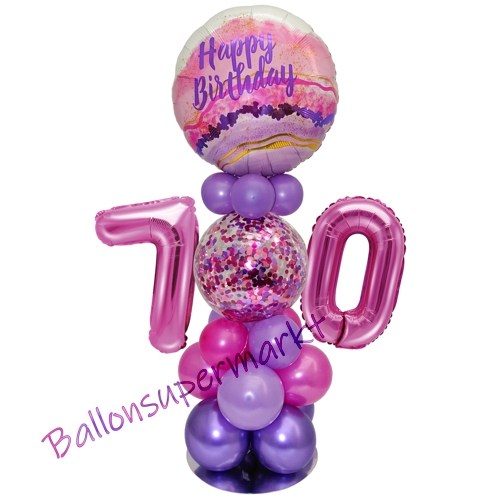 Ballonsdekoration-LED-Happy-Birthday-70-Pink-Lila-Deko-Tischdeko-zum-70.-Geburtstag