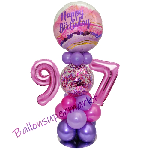 Ballonsdekoration-LED-Happy-Birthday-97-Pink-Lila-Deko-Tischdeko-zum-97.-Geburtstag