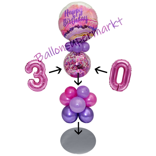 Ballonsdekoration-LED-Happy-Birthday-Pink-Lila-Deko-Tischdeko-zum-Geburtstag-Aufbau