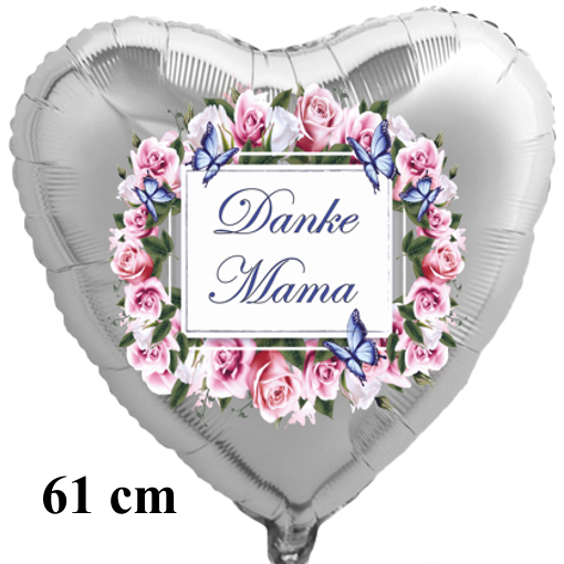 Danke-Mama-Herzluftballon-61-cm-Silber-Vintage-Blumenkranz-inklusive-Helium