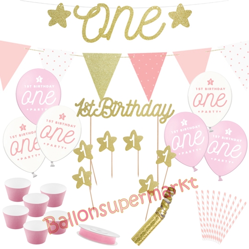 Deko-Set-1st-Birrthday-Girl-Partydekoration-zum-1.-Geburtstag-Maedchen-33-teilig