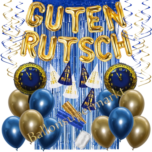 Deko-Set-Guten-Rutsch-Gold-Blau-33-Teile-Raumdekoration-mit-Luftballons-zu-Silvester-Neujahr-Silvesterdekoration