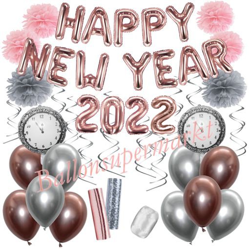 Deko-Set-Happy-New-Year-2022-Roségold-32-Teile-Raumdekoration-mit-Luftballons-zu-Silvester-Neujahr-Silvesterdekoration