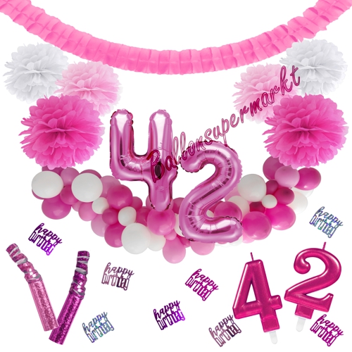 Dekorations-Set-zum-42.-Geburtstag-Wilde-Girlande-Pink-Rosa-Weiß