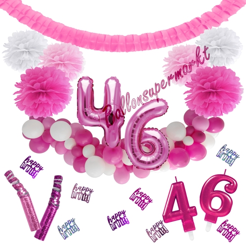 Dekorations-Set-zum-46.-Geburtstag-Wilde-Girlande-Pink-Rosa-Weiß