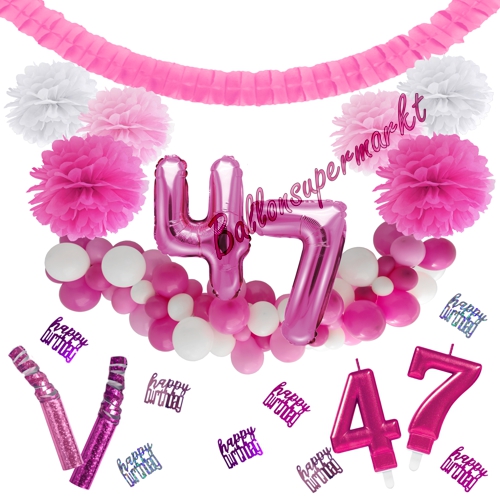 Dekorations-Set-zum-47.-Geburtstag-Wilde-Girlande-Pink-Rosa-Weiß