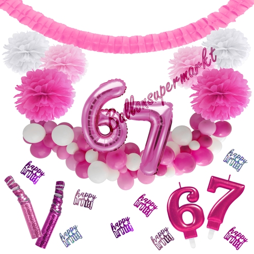 Dekorations-Set-zum-67.-Geburtstag-Wilde-Girlande-Pink-Rosa-Weiß