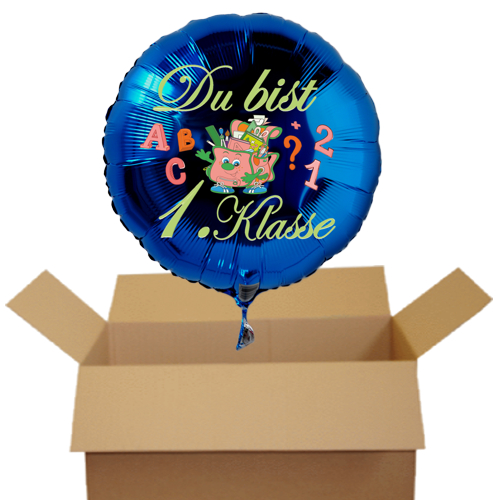 Du-bist-1.-Klasse-blauer-Luftballon-mit-Helium-zur-Einschulung-im-Karton