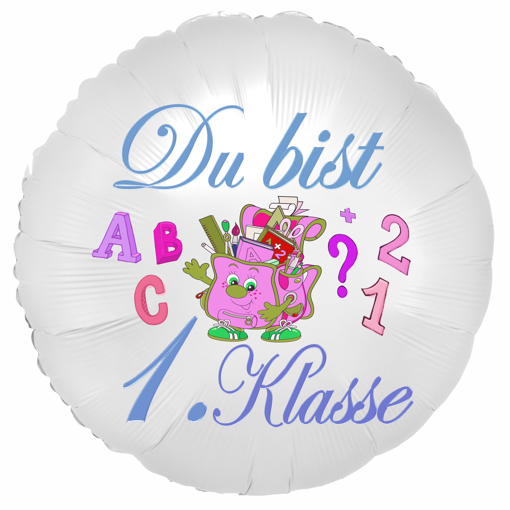 Du-bist-1.-Klasse-satin-weisser-Luftballon-zur-Einschulung