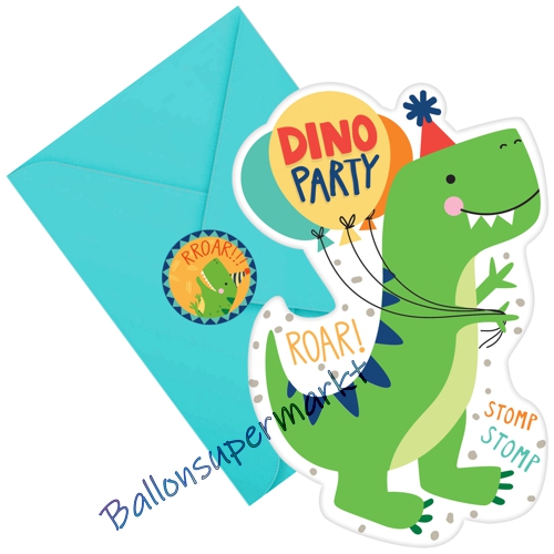 Einladungskarten-Dino-Mite-Partydekoration-zum-Kindergeburtstag-Dinosaurier-Mottoparty