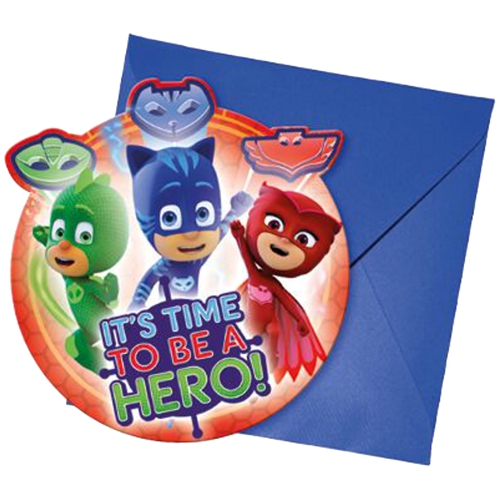 Einladungskarten-PJ-Masks-Partydekoration-Kindergeburtstag-Pyjamahelden-Deko-Eulette-Gecko-Catboy