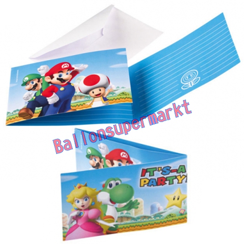 Einladungskarten-Super-Mario-Partydekoration-Kindergeburtstag-Nintendo-Luigi-Toad-Peach