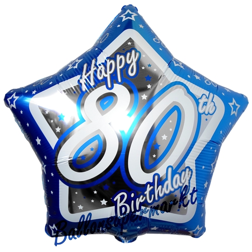 Folienballon-80.-Geburtstag-Blue-Star-Happy-80th-Birthday-Luftballon-Geschenk-Dekoration