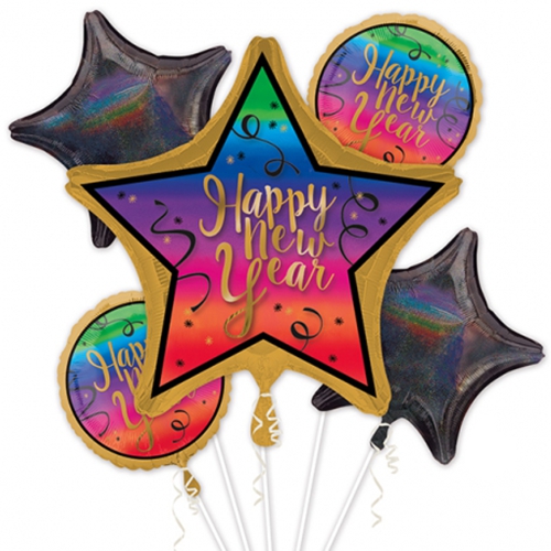 Folienballon-Bouquet-Happy-New-Year-5-Luftballons-Geschenk-Dekoration-Silvester-Neujahr