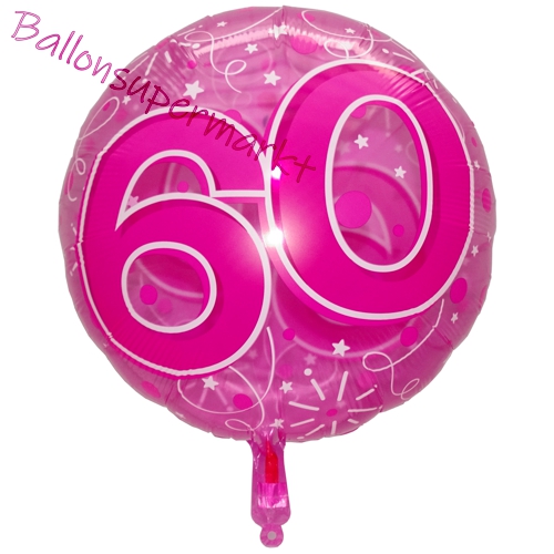 Folienballon-Clear-Pink-Birthday-60-Jumbo-Luftballon-Geschenk-zum-60.-Geburtstag-Dekoration