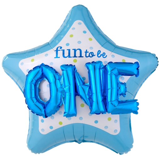 Folienballon-Fun-to-be-One-Boy-Jumbo-3D-Stern-Luftballon-zum-1.-Geburtstag-Geschenk-Dekoration