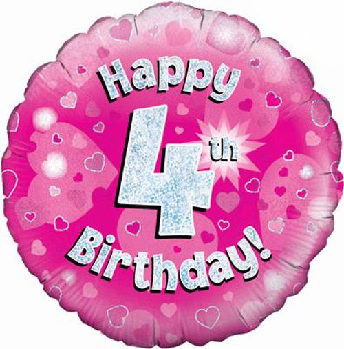 Folienballon-Geburtstag-Happy-4th-Birthday-Pink-Luftballon-Geschenk-Dekoration-zum-4-Geburtstag