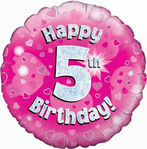 Folienballon-Geburtstag-Happy-5th-Birthday-Pink-Luftballon-Geschenk-Dekoration-zum-5-Geburtstag