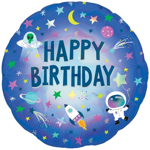 Folienballon-Happy-Birthday-Outer-Space-irisierend-rund-Dekoration-Weltraum-Luftballon-Geschenk-zum-Geburtstag-Astronaut