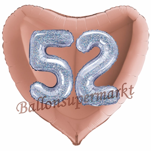 Folienballon-Herz-Jumbo-3D-52.-Geburtstag-Rosegold-Silber-holorafisch-Zahl-52-Luftballon-Geschenk
