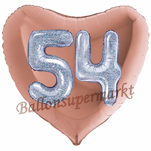 Folienballon-Herz-Jumbo-3D-54.-Geburtstag-Rosegold-Silber-holorafisch-Zahl-54-Luftballon-Geschenk