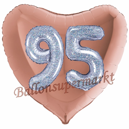 Folienballon-Herz-Jumbo-3D-95.-Geburtstag-Rosegold-Silber-holorafisch-Zahl-95-Luftballon-Geschenk