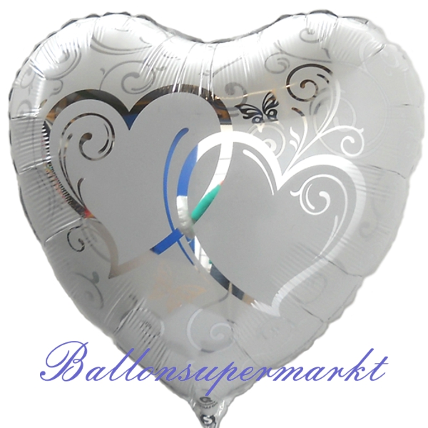 Folienballon-Herzen-verschlungen-silber-Luftballon-Hochzeit-Hochzeitsdekoration-Silberhochzeit-Ballon