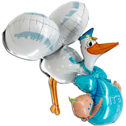 Folienballon-Its-A-Boy-Storch-3D-blau-Luftballon-Shape-zur-Geburt-Babyparty-Taufe-Junge