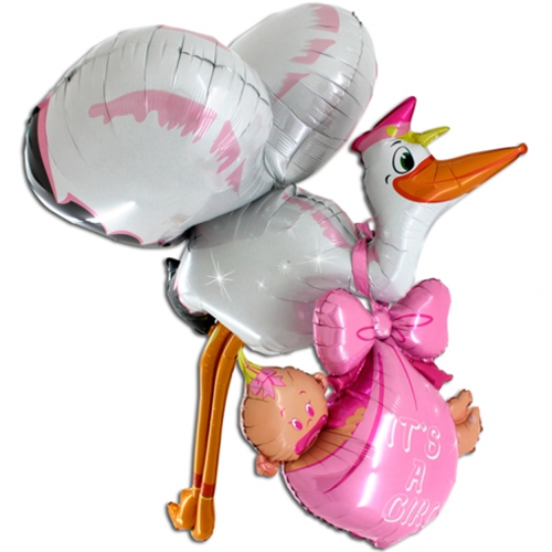 Folienballon-Its-A-Girl-Storch-3D-rosa-Luftballon-Shape-zur-Geburt-Babyparty-Taufe-Maedchen