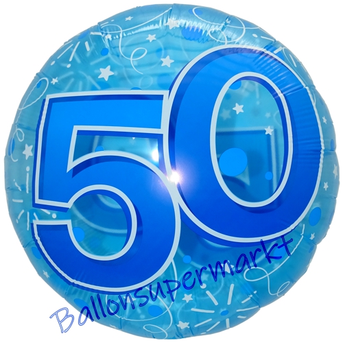 Folienballon-Lucid-Blue-Birthday-50-Jumbo-Luftballon-Geschenk-zum-50.-Geburtstag-Dekoration-Transparent