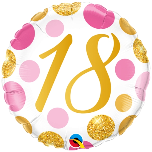 Folienballon-Pink-and-Gold-Dots-18-Luftballon-Geschenk-18.-Geburtstag-Dekoration