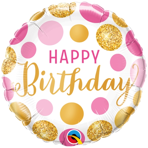 Folienballon-Pink-and-Gold-Dots-Happy-Birthday-Luftballon-Geschenk-Geburtstag-Dekoration