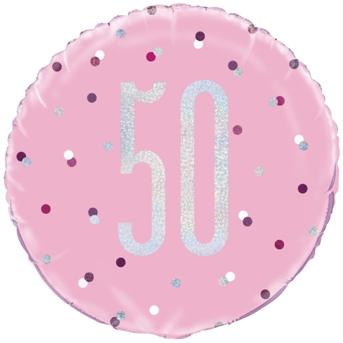 Folienballon-Pink-and-Silver-Glitz-50-holografisch-Luftballon-Geschenk-zum-50.-Geburtstag-Dekoration