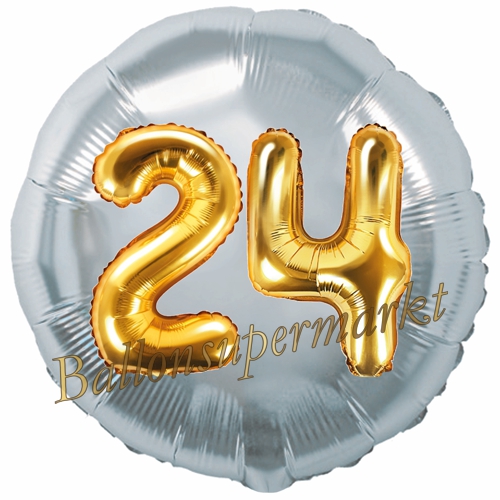 Folienballon-Rund-Jumbo-3D-24.-Geburtstag-Silber-Gold-Zahl-24-Luftballon-Geschenk